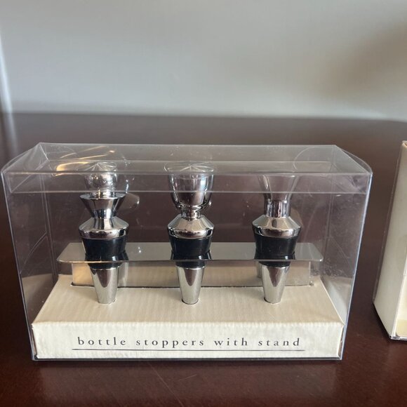 pier 1 imports Set Of 3 Chrome & 3 Alabaster Bottle Stoppers Wine Bar Accessori - Picture 2 of 4